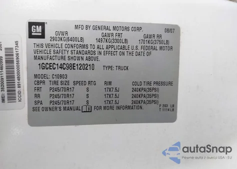 2008 Chevrolet Silverado 1500 Work Truck from USA, damaged, VIN 1GCEC14C98E120210